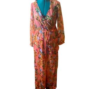Spy Zone Exchange Coral Floral Sheer Jumpsuit NWT